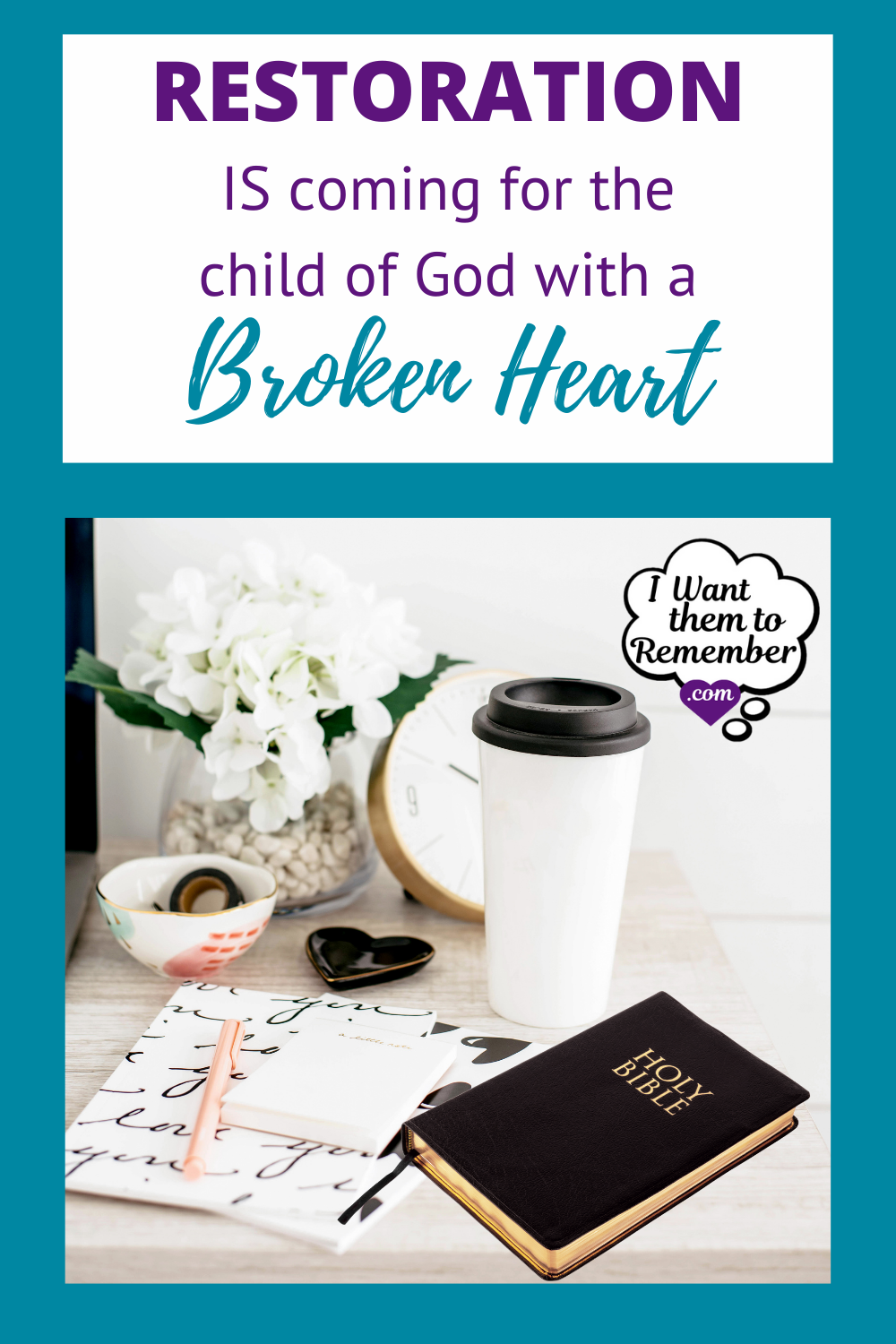 Restoration is coming title with bible and coffee on table