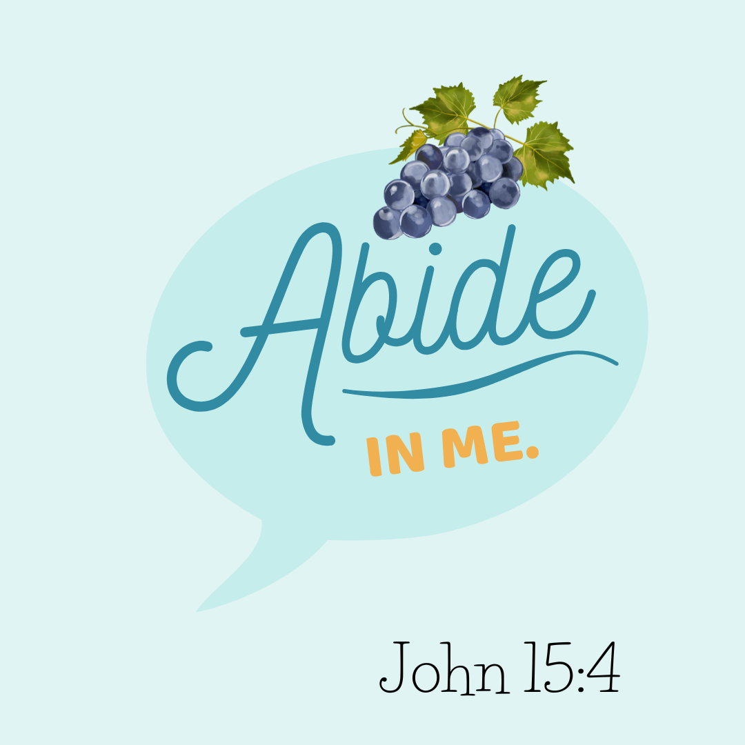Grapes on vine over speech bubble with Abide in Me, John 15:4