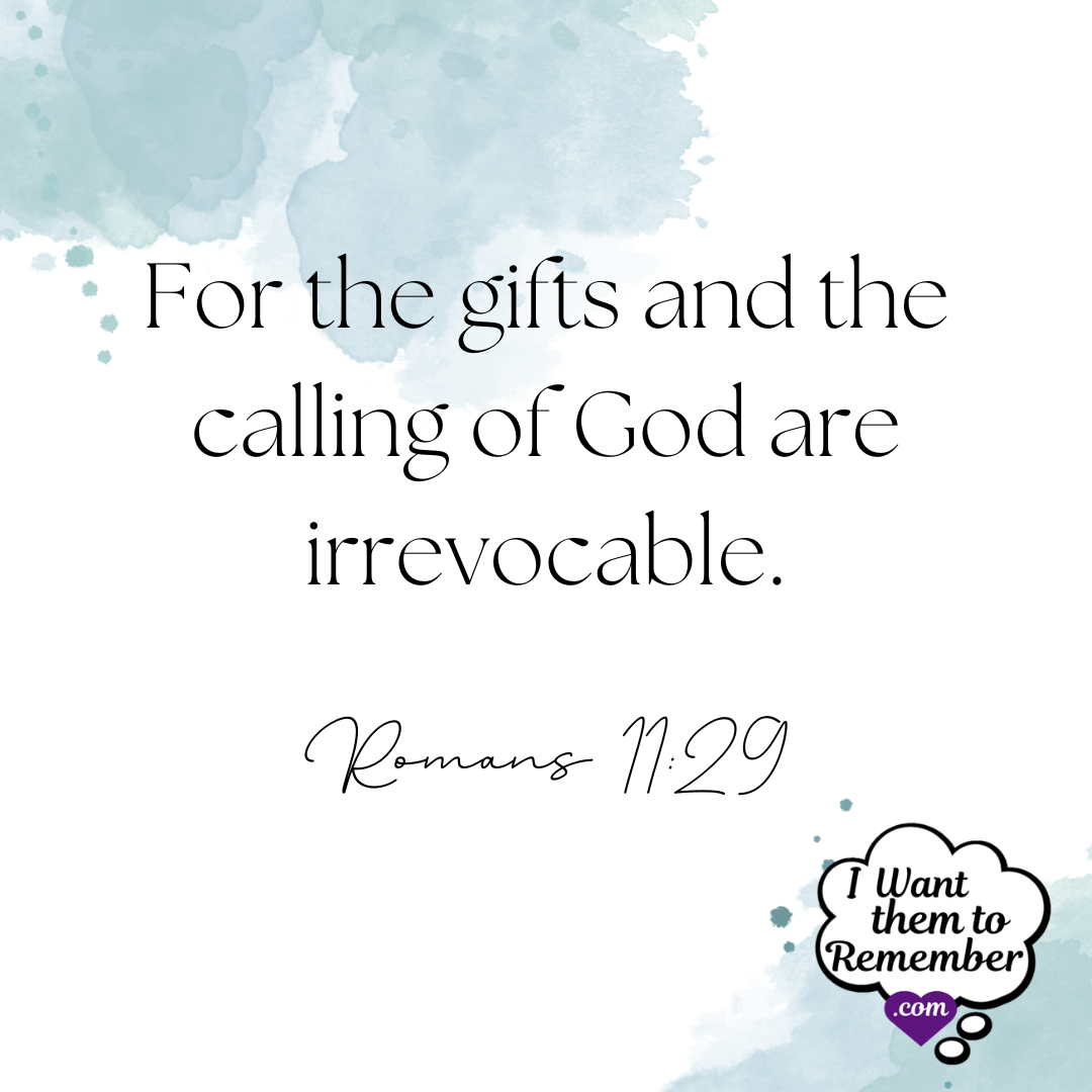 verse of Romans 11:29, blue cloud background