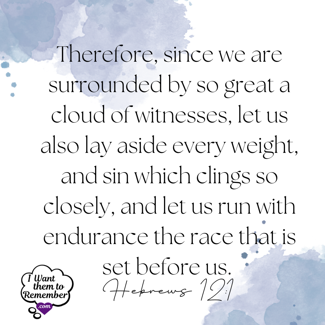 blue paint splashes with scripture Hewbrews 12:1